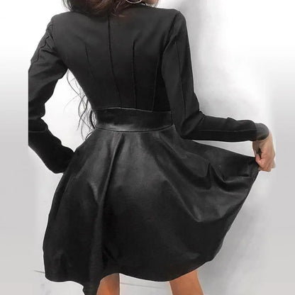Norvielle Damenkleid aus PU mit langen Ärmeln