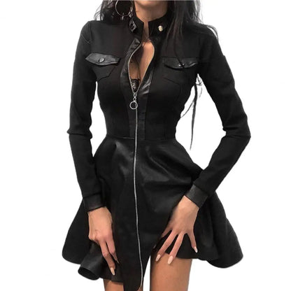 Norvielle Damenkleid aus PU mit langen Ärmeln
