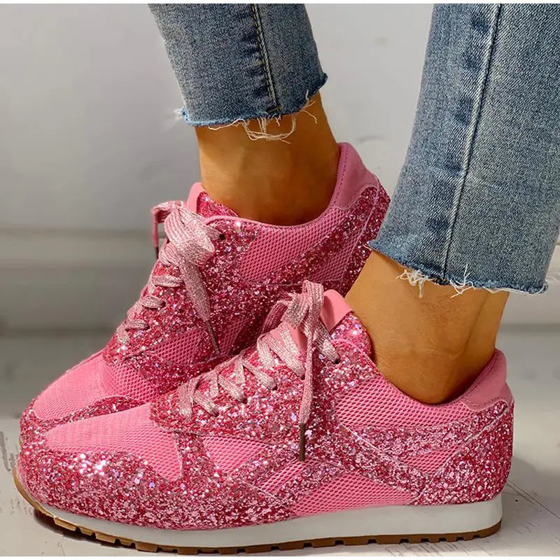 Damen Sportschuhe Pailletten Glitzer Sneaker