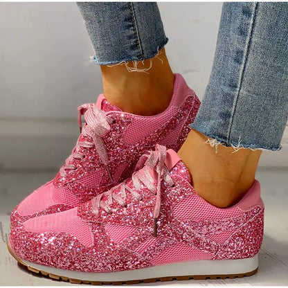 Damen Sportschuhe Pailletten Glitzer Sneaker