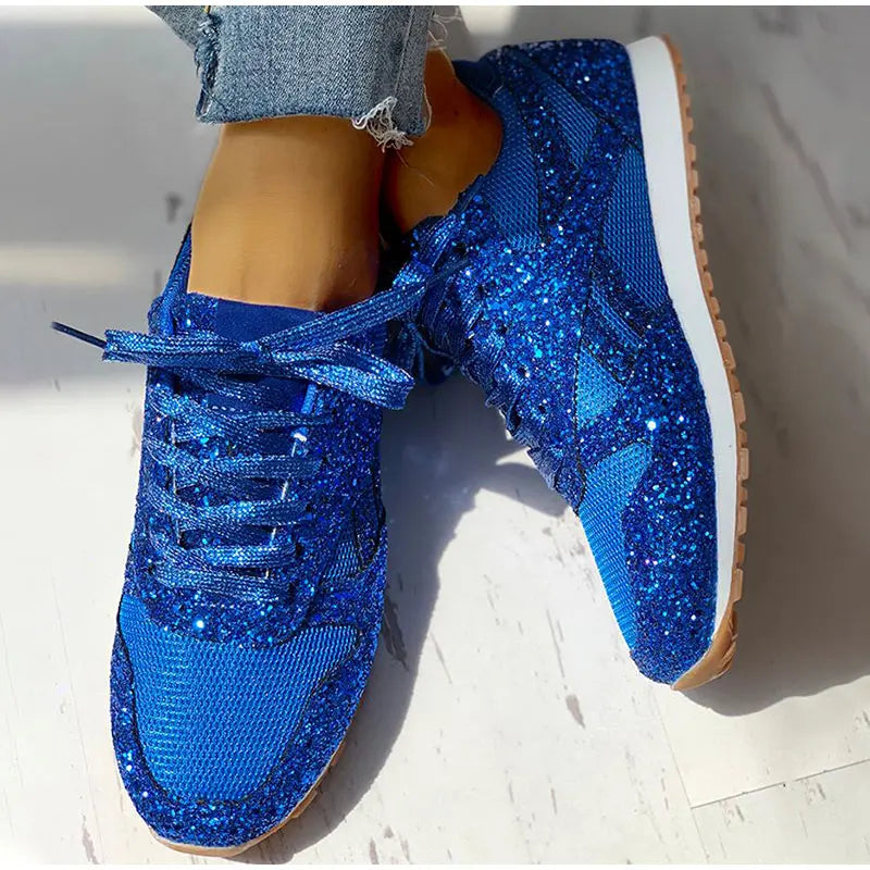 Damen Sportschuhe Pailletten Glitzer Sneaker