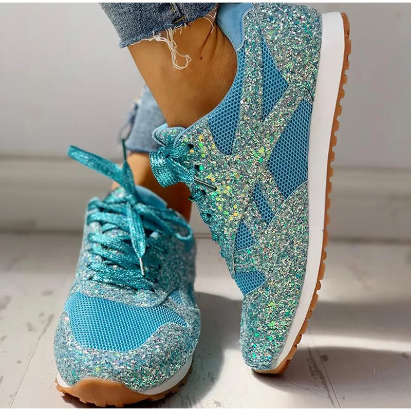 Damen Sportschuhe Pailletten Glitzer Sneaker