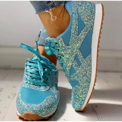 Damen Sportschuhe Pailletten Glitzer Sneaker