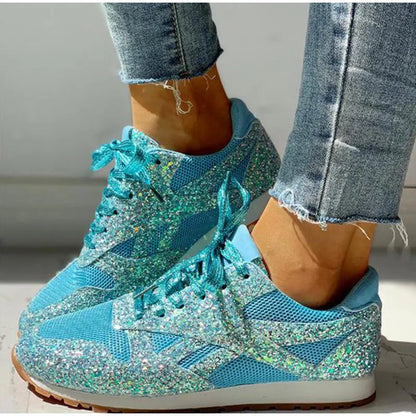 Damen Sportschuhe Pailletten Glitzer Sneaker