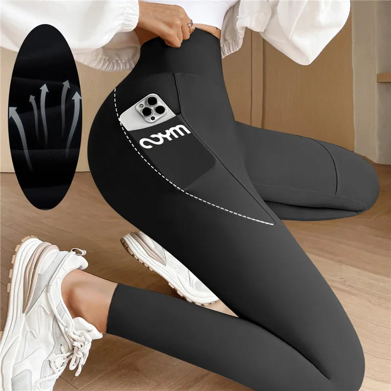 Damen Sportleggings Mit Tasche Schwarz - Norvielle