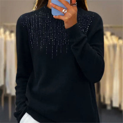 Damen Pullover Halbrollkragen Pailletten Bequem