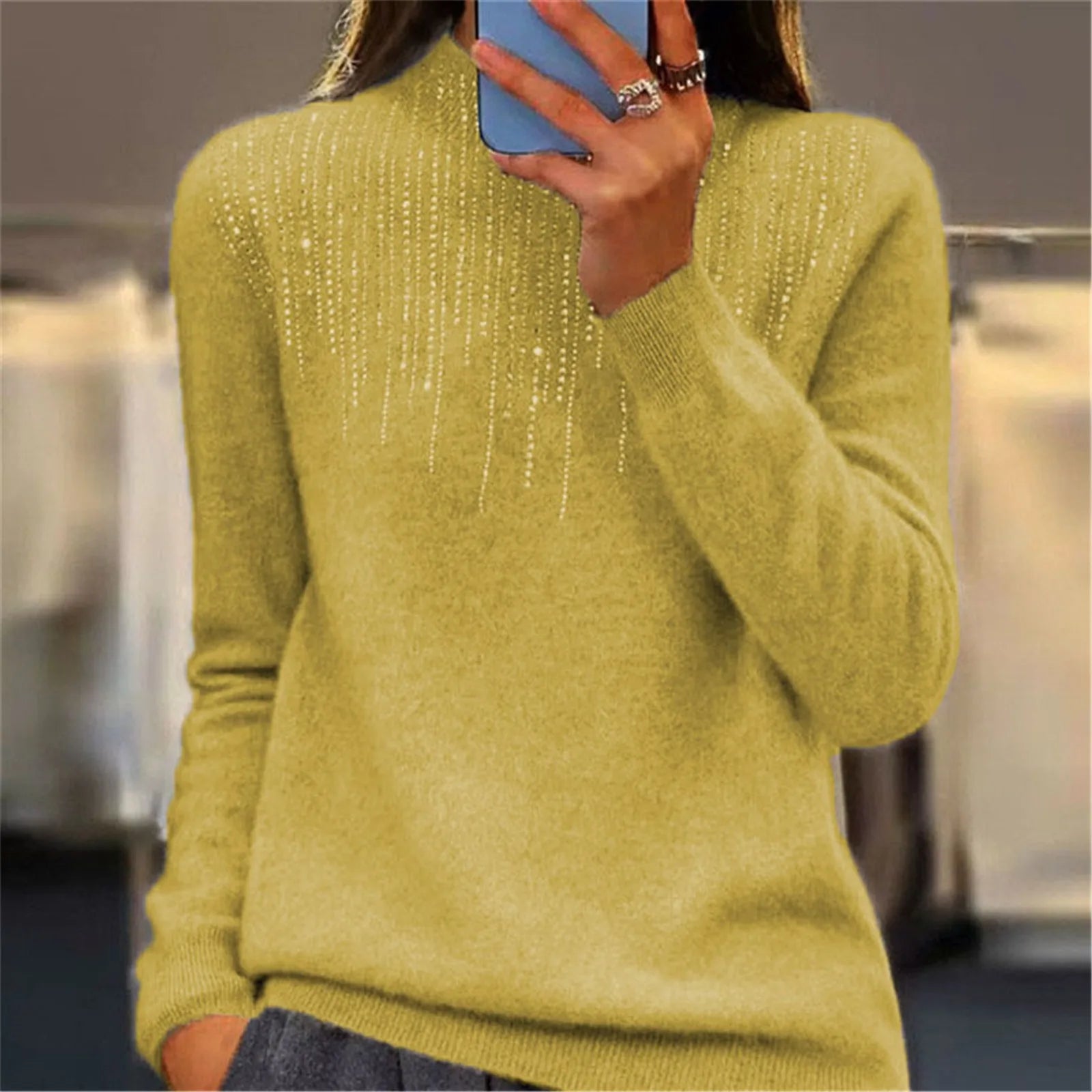 Damen Pullover Halbrollkragen Pailletten Bequem - Norvielle
