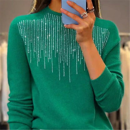 Damen Pullover Halbrollkragen Pailletten Bequem