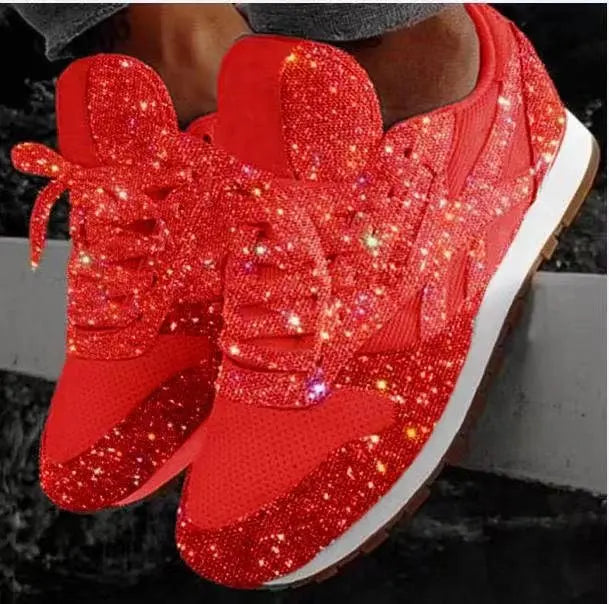 Damen Glitzer Sneaker Schnürverschluss