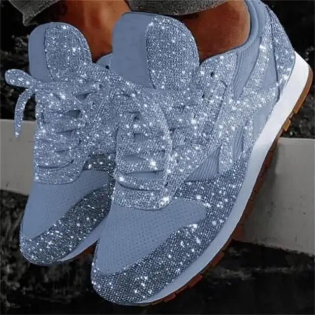 Damen Sneaker Glitzer Schnürverschluss