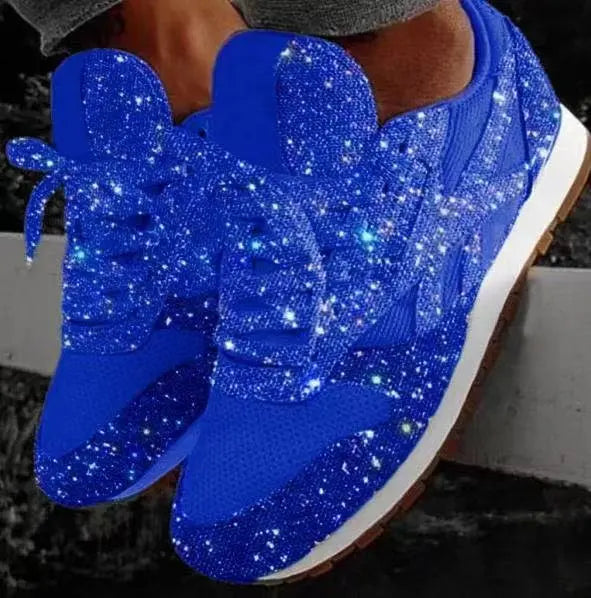 Damen Glitzer Sneaker Schnürverschluss