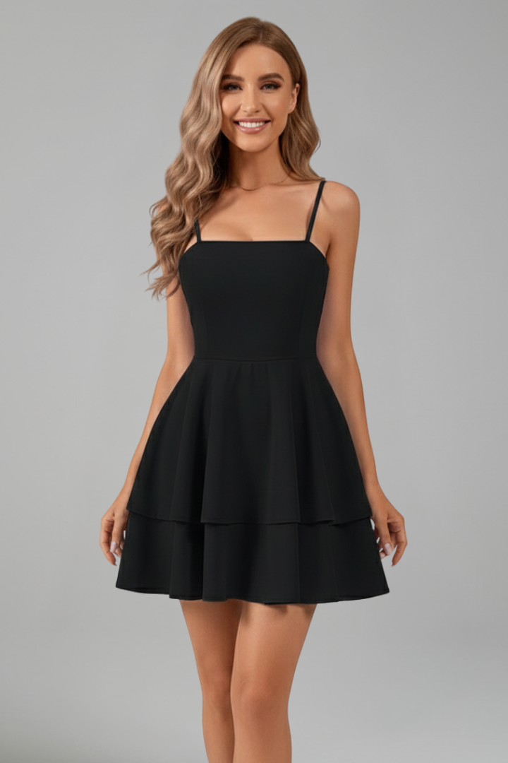Damen Minikleid Spaghettiträger Ausgestellter Rock