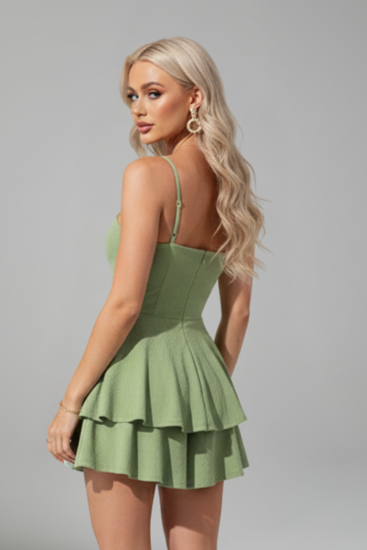 Damen Minikleid Spaghettiträger Ausgestellter Rock