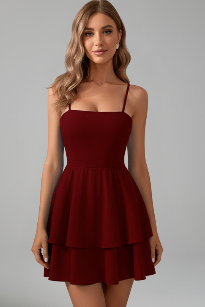 Damen Minikleid Spaghettiträger Ausgestellter Rock