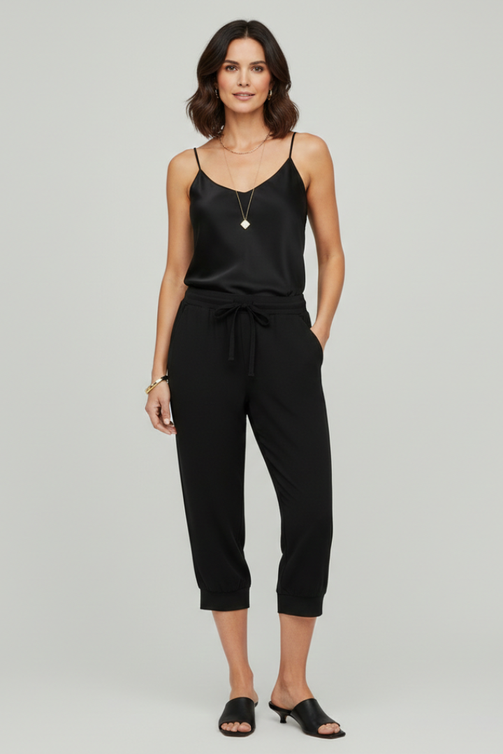 Damen Capri-Hosen Kordelzug Seitentaschen