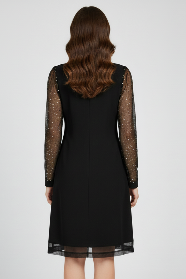 Damen Cocktailkleid V-Ausschnitt Paillettenärmel