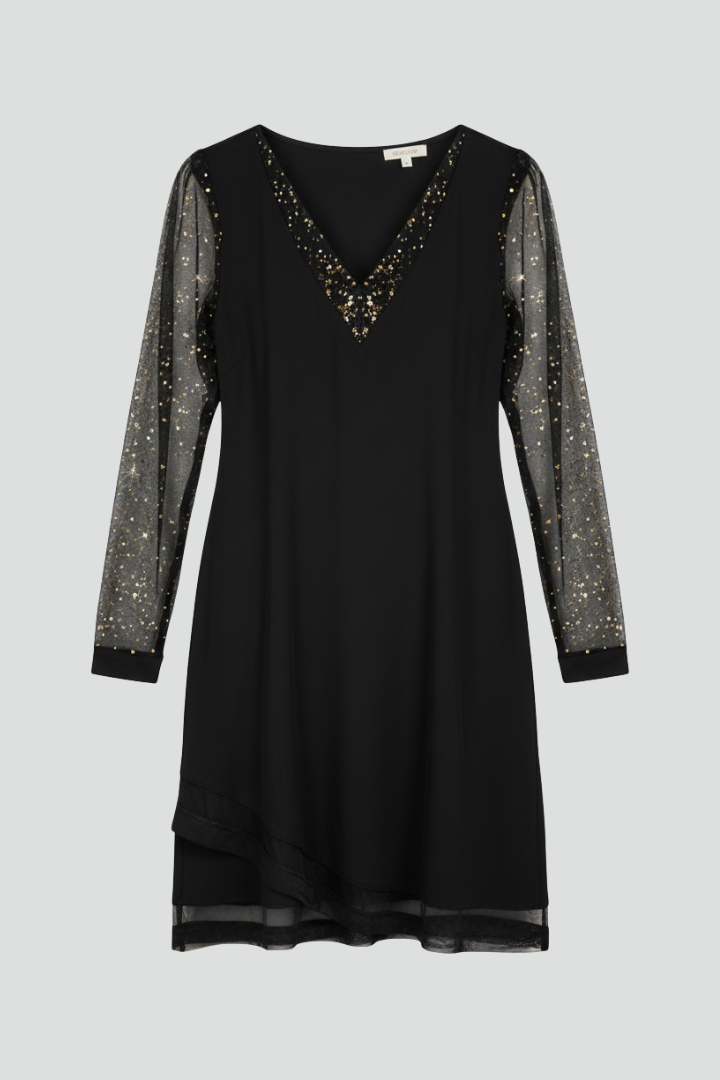 Damen Cocktailkleid V-Ausschnitt Paillettenärmel - Norvielle
