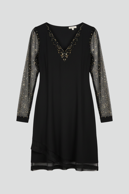 Damen Cocktailkleid V-Ausschnitt Paillettenärmel - Norvielle