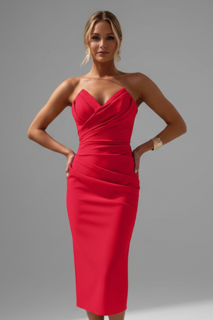 Damen Trägerloses Kleid Geraffter Rock