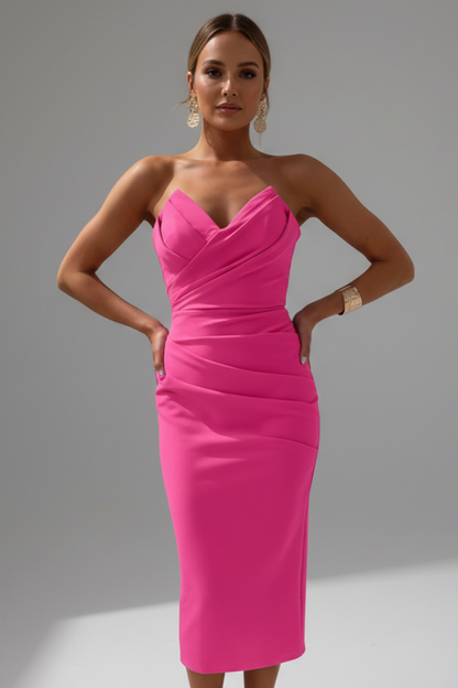 Damen Trägerloses Kleid Geraffter Rock