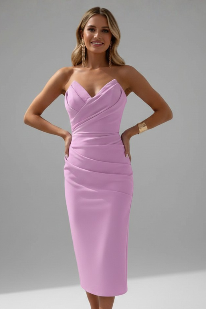 Damen Trägerloses Kleid Geraffter Rock
