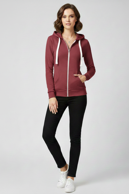 Damen Hoodie Frontreißverschluss Kängurutaschen