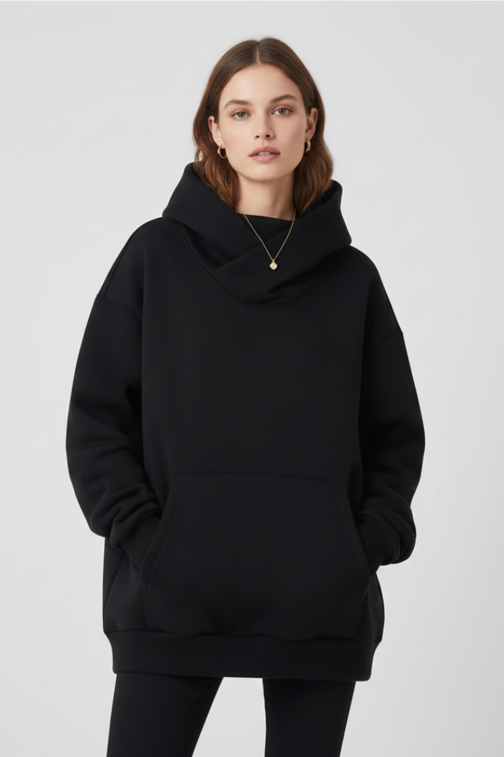 Damen Hoodie Hochkragen Weite Kapuze