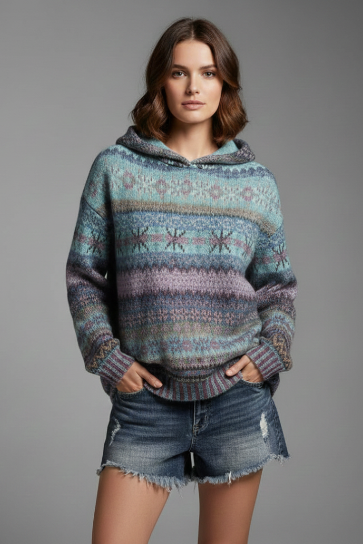 Damen Hoodie Kapuze Rippbündchen