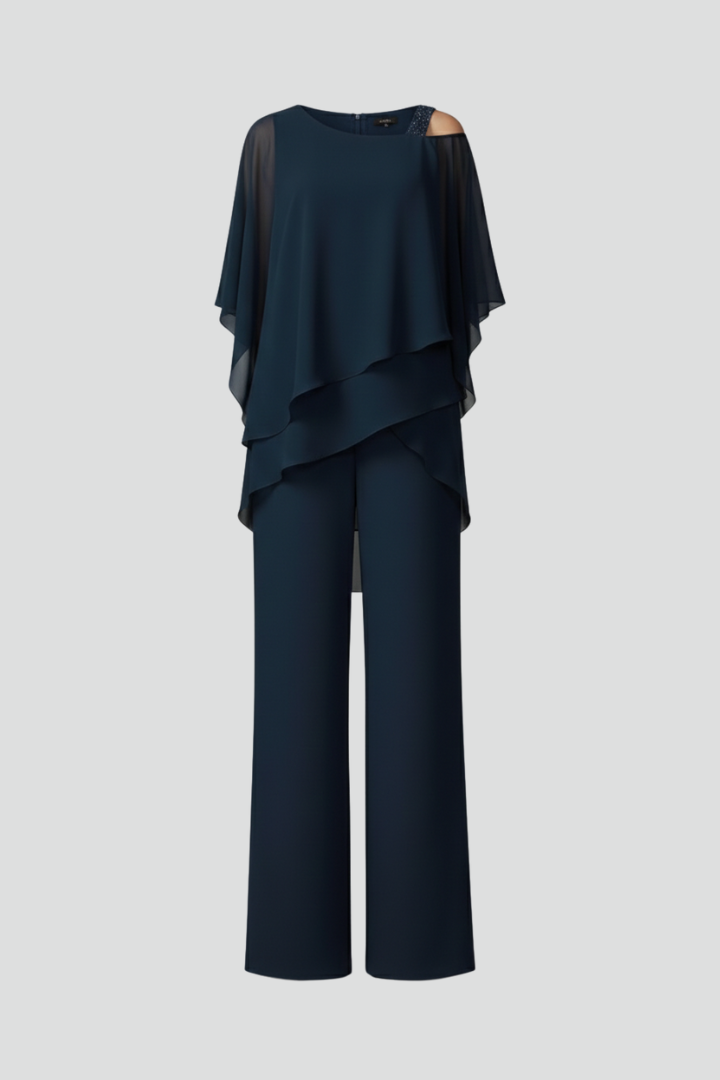Damen Cold-Shoulder Jumpsuit Fließend Weite Bein Schwarz - Norvielle