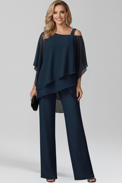 Damen Cold-Shoulder Jumpsuit Fließend Weite Bein