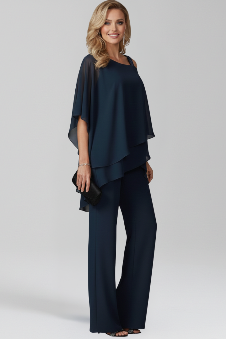 Damen Cold-Shoulder Jumpsuit Fließend Weite Bein