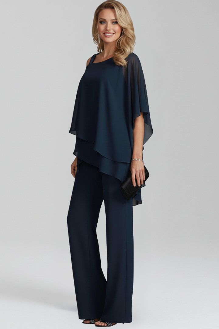 Damen Cold-Shoulder Jumpsuit Fließend Weite Bein