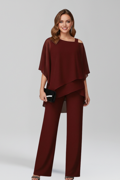 Damen Cold-Shoulder Jumpsuit Fließend Weite Bein