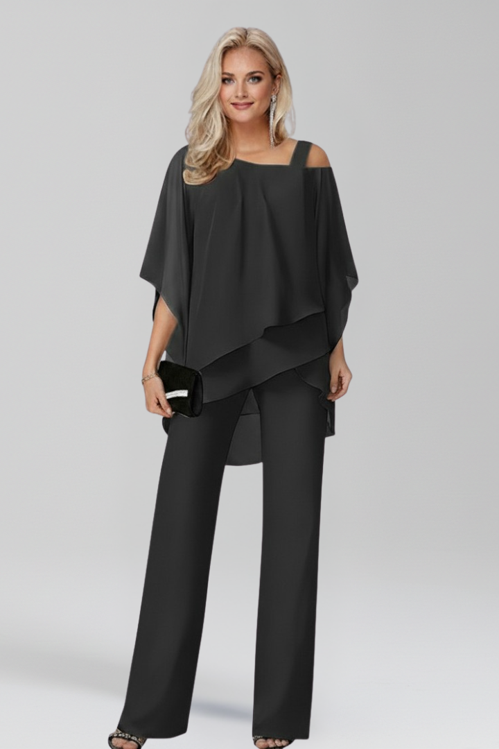 Damen Cold-Shoulder Jumpsuit Fließend Weite Bein