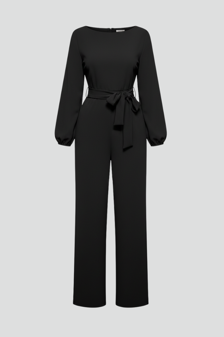 Damen Wickeljumpsuit Tailliert Wide-Leg Schwarz - Norvielle