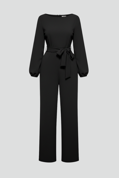 Damen Wickeljumpsuit Tailliert Wide-Leg Schwarz - Norvielle