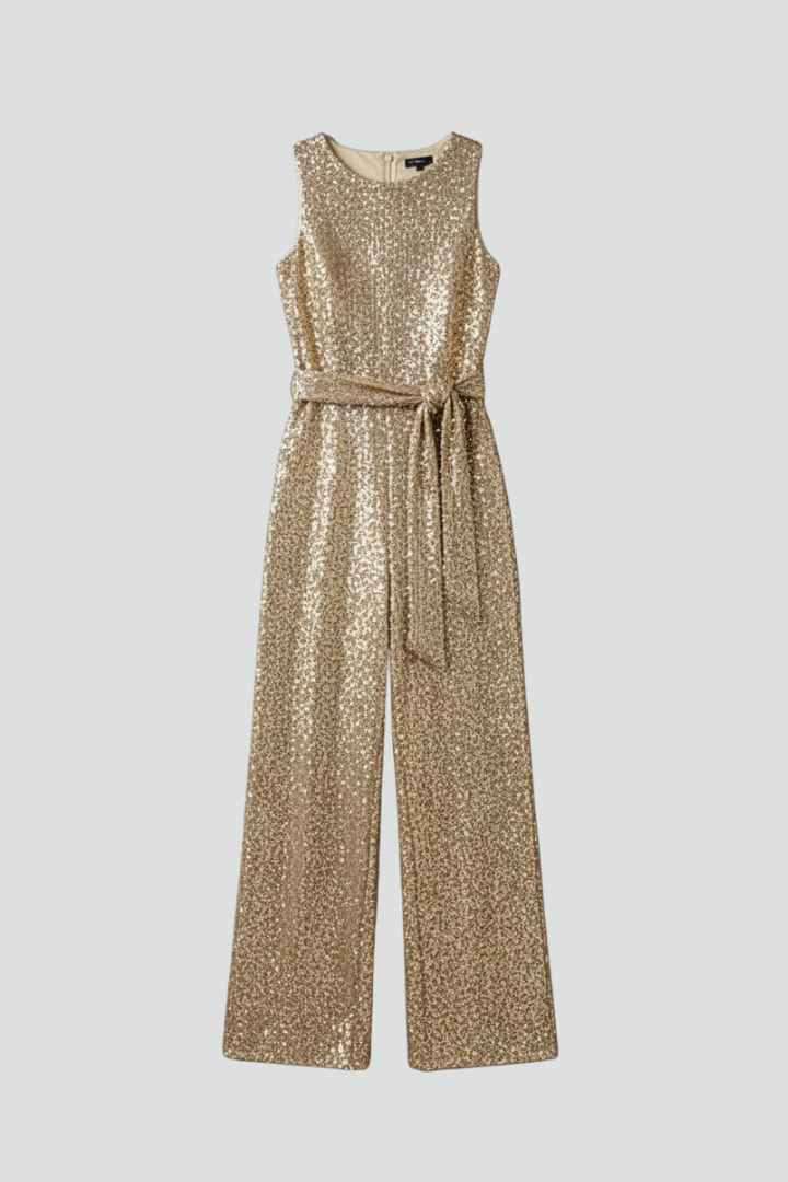 Damen Abendjumpsuit Pailletten Straight-Leg Schwarz - Norvielle