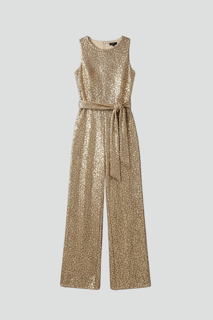Damen Abendjumpsuit Pailletten Straight-Leg Schwarz - Norvielle
