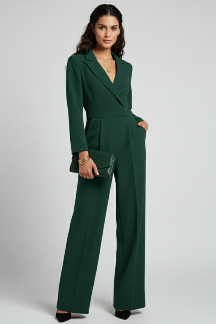 Damen Klassischer Jumpsuit Rundhals mit Taillenband