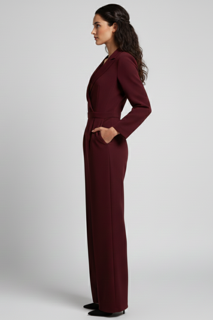 Damen Klassischer Jumpsuit Rundhals mit Taillenband