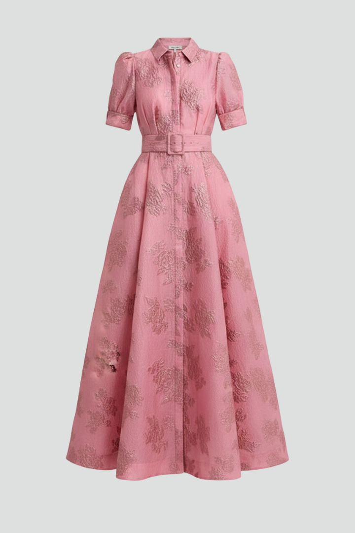 Damen Maxikleid mit Gürtel und kurzen Ärmeln Jasmin - Norvielle