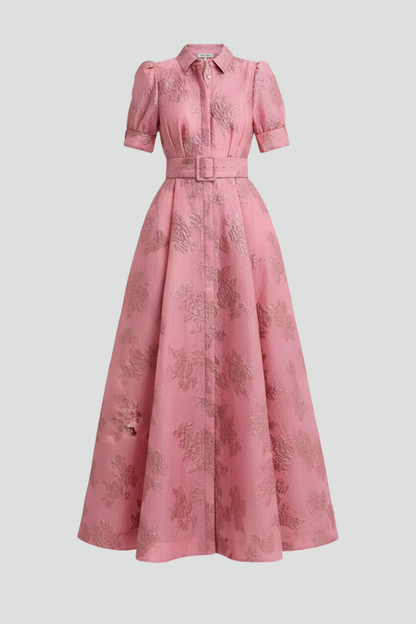 Damen Maxikleid mit Gürtel und kurzen Ärmeln Jasmin - Norvielle