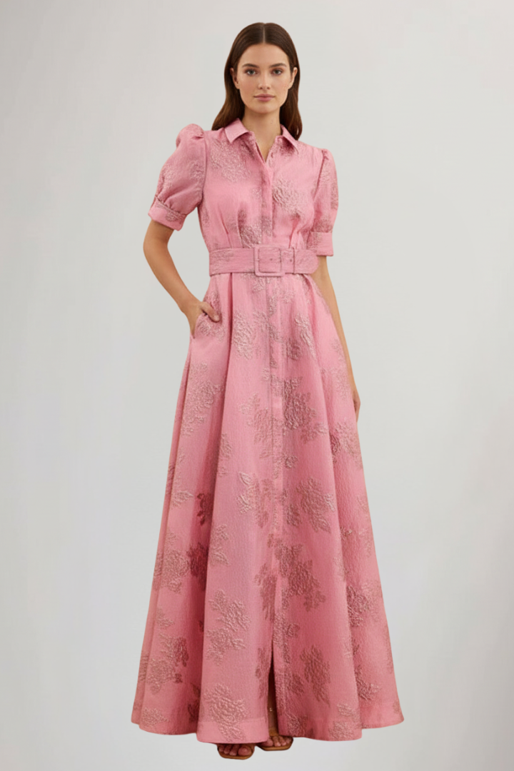 Damen Maxikleid mit Gürtel und kurzen Ärmeln Jasmin