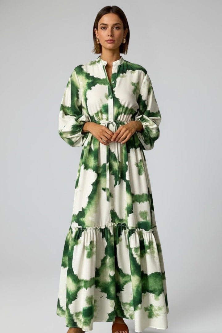 Damen Maxikleid V-Ausschnitt Lange Ärmel