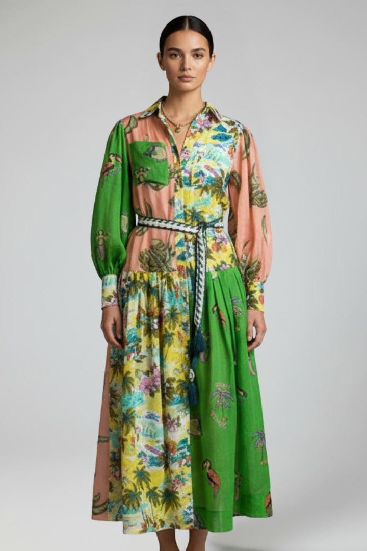 Damen Maxikleid V-Ausschnitt Lange Ärmel