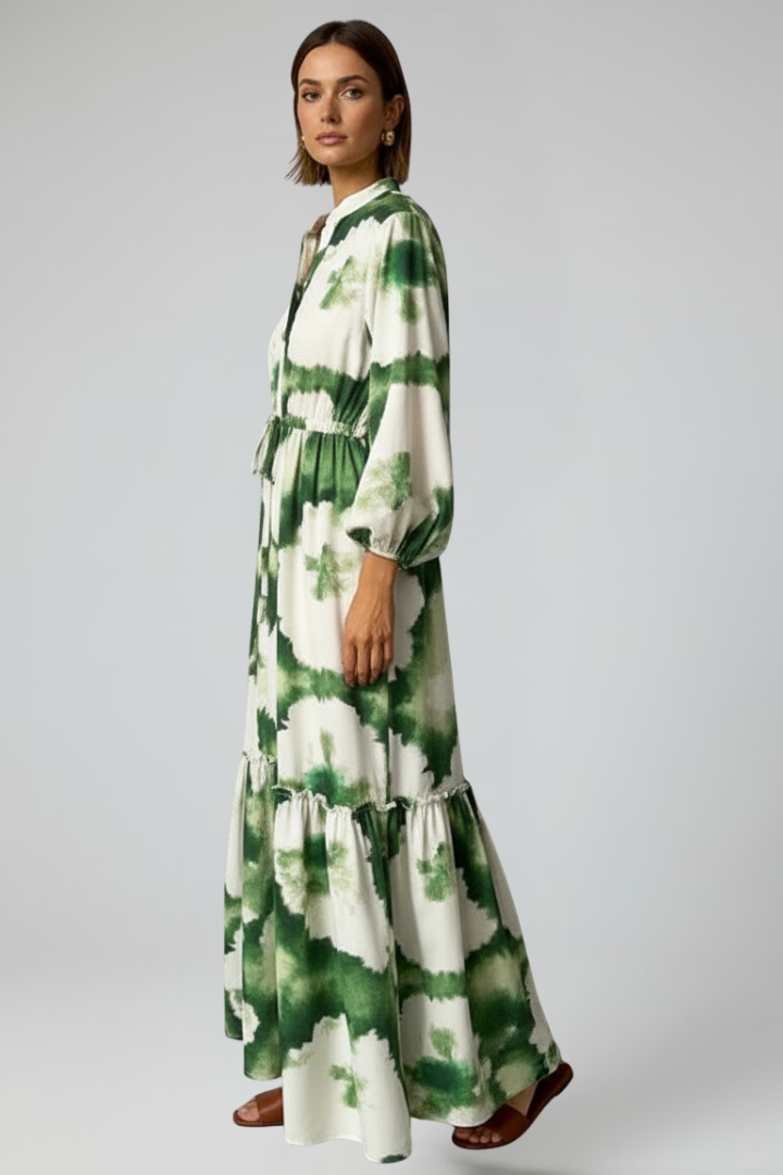 Damen Maxikleid V-Ausschnitt Lange Ärmel