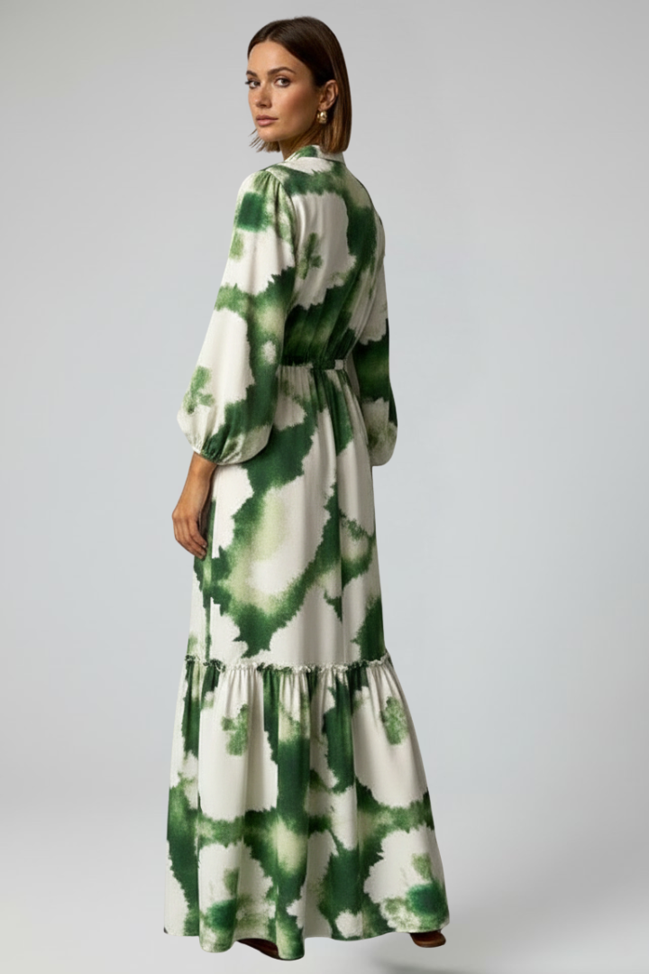 Damen Maxikleid V-Ausschnitt Lange Ärmel