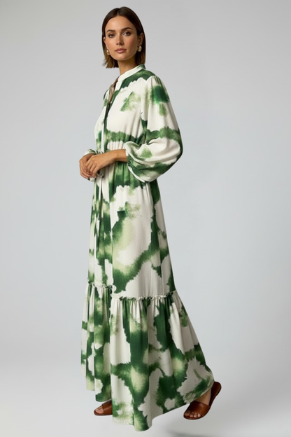 Damen Maxikleid V-Ausschnitt Lange Ärmel