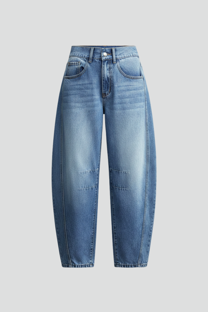 Damen Mid-Waist Denim Jeans Frontverschluss Blau - Norvielle