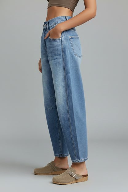Damen Mid-Waist Denim Jeans Frontverschluss